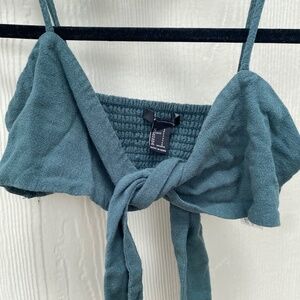 Forever 21 tie front linen blend crop top size small